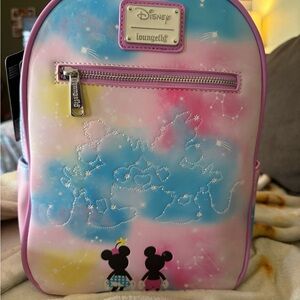 Loungefly Pastel Galaxy Mickey & Minnie Mini Backpack - Pink/Blue